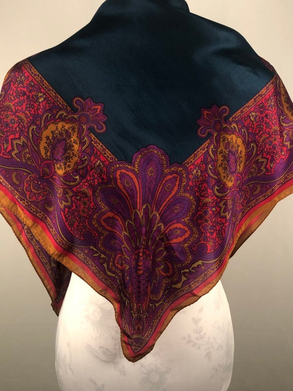 Vintage Anne Klein for Vera Companies Jewel Tone Silk Blend Scarf - Picture 7 of 14